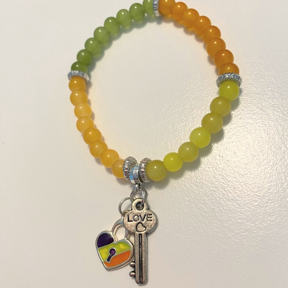 Colorful Beaded Bracelet with Lock and Love Key Charm